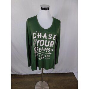No Boundaries Olive Green Graphic Tee M Chase Your Dreams Lace Back - Excellent